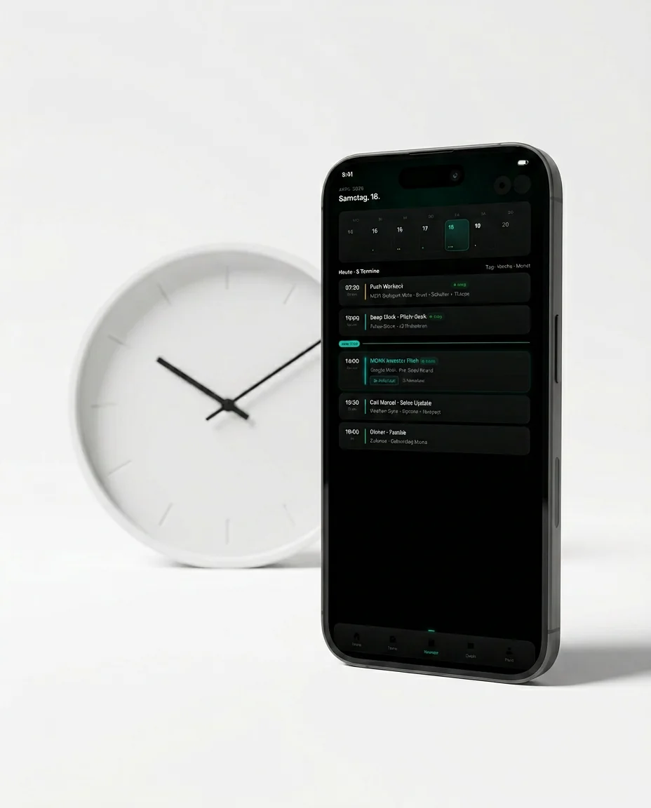 MONK Kalender — Two-Way Google Calendar Sync mit Tagesplan und Terminen
